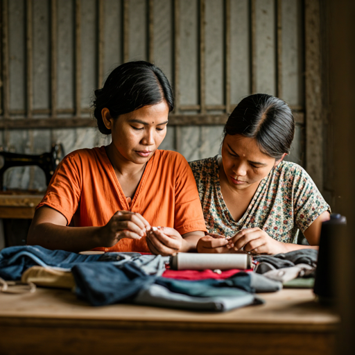 Women learning sewing skills